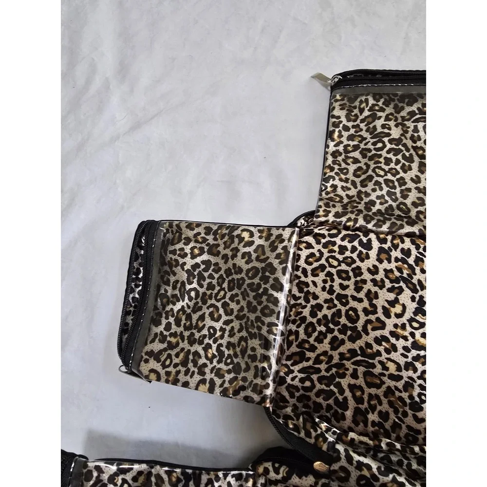 Jewelry Pouch Travel 6 Pockets Zippers Loepard Organizer‎ Handle Slick /0416